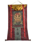 SITATAPATRA ORIGINAL OIL VARNISHED TIBETAN THANGKA PAINTING WITH SILK BR... - $3,476.72 MXN
