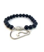 David Yurman Onyx Polished Beads Bracelet 6.6 - 8.5&quot; Silver 8 mm Estate ... - $246.51