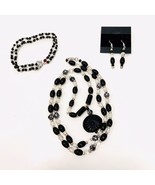Necklace Bracelet &amp; Earrings Set Faux Black Agate Crystal Diamond Cut Be... - £17.34 GBP