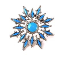 Brooch Pin Sun Blue Needlepoint Southwest Style Vintage 1970&#39;s - $12.00