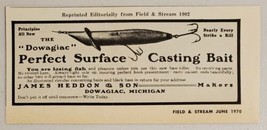 1970 Print Ad Dowagiac Fishing Lures Heddon Reprinted from 1902 Field n ... - $10.87