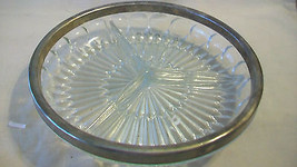 VINTAGE GLASS SERVING PLATE WITH SILVERPLATE RIM, 3 DIVIDERS, STARBURST ... - $50.00