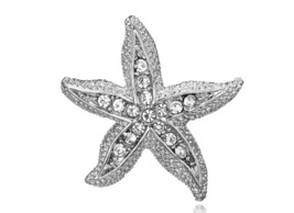 Christmas New Year Stunning Diamonte Silver Plated Tiny Starfish Brooch Pin RR10 - £10.77 GBP