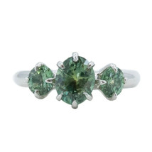 14K White Gold Green Sapphire Three Gemstone Engagement Bridal Birthstone Ring - £971.21 GBP