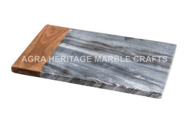 9&quot;x12&quot; Vegetable Chopping Marble &amp; Wood Board Handmade Art Kitchen Decor E692 - £128.65 GBP