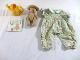 American Girl Bitty Baby Gardening Set Coveralls  Watering Can + used Book Bear - £33.37 GBP
