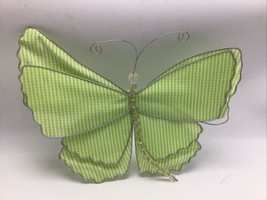 Butterfly Green White Gingham Check Fabric Decor Wire Wings Beaded Body ... - £11.52 GBP