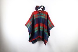 Vintage 60s 70s Streetwear Womens OS Wool Full Zip Hooded Poncho Jacket USA - $98.95