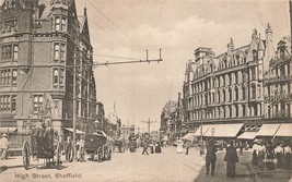 Sheffield England~High STREET-STOREFRONTS-TRAM-DOUBLE Decker BUS~1908 Postcard - £7.95 GBP