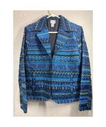 Chico&#39;s Womens Embellished Sequin Beaded Blue Jacket Blazer Size 1 M/8 NWOT - $544.42 MXN