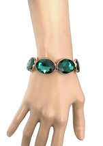 0.75" Wide Gold Tone Forest Green Crystals Stretchable Evening Party Bracelet - $20.90