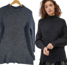 By Anthropologie Sweater Medium Chunky Gray Bia Mock Neck Oversized Fish... - $922.31 MXN