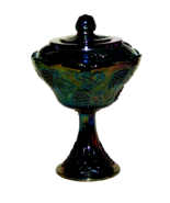 Indiana Glass Black Amethyst Pedestal Lidded Compote Dish Harvest Grape ... - £23.34 GBP