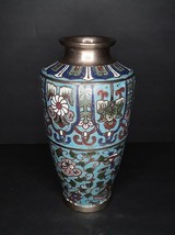 Vintage Japanese Cloisonne Vase CPO in Blue Ground - £171.95 GBP