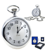 Pocket Watch Silver Color Big Size 49 MM Big Arabic Numbers Fob Chain Me... - $21.99