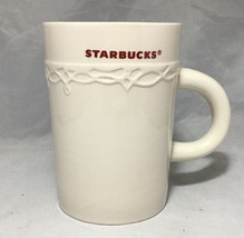 Starbucks Coffee 2010 cream Mug Red STARBUCKS Words Embossed Decorative ... - £6.19 GBP