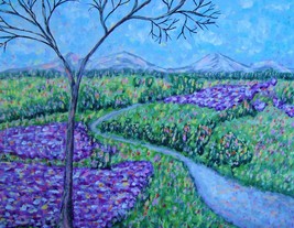 Painting Lavender Fields Original Signed Art Impressionism Landscape Nature Path - £28.90 GBP