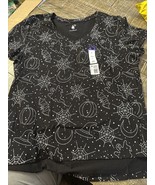 Woman&#39;s  Black &amp; White Halloween V-neck Top LARGE New Webs, Hats, Ghost,... - €10,16 EUR