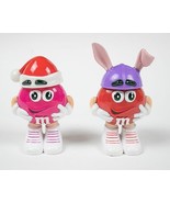 M&amp;M&#39;S LOT 2 MINI&#39;S CANDY DISPENSER PINK SANTA HAT &amp; RED EASTER BUNNY EAR... - $7.12