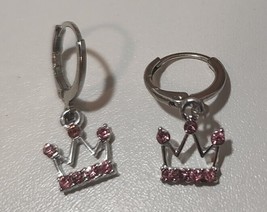 Pink Rhinestone Crown Earrings - £5.51 GBP
