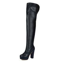 Black Thigh High Boots Women Platform Sexy Soft Stretch Over-the-Knee Boots High - £68.47 GBP