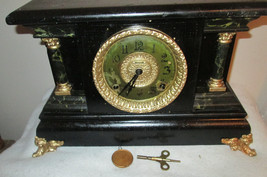 Antique E. Ingraham Oak Clock Bristol Connecticut Chimes 2 COLUMNS 8 Day... - £193.50 GBP