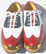 Men Bari Navy/White/Red wing tip  Gold Toe golf shoes by Vecci - $335.00