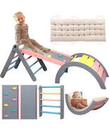 Pikler Triangle Set with Cushion 7 in 1 Toddler Climbing Toys Indoor Mon... - $323.54 CAD
