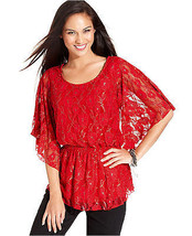 NWT-Style&amp;Co ~Sizes PS-PXL~ Shimmer Lace Petite Top Flutter Sleeve Smocked - £16.06 GBP