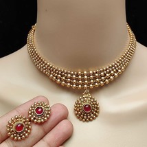 Chapado en Oro Estilo Indio Bollywood Tradicional Collar Pendientes Kasu Set - £22.41 GBP