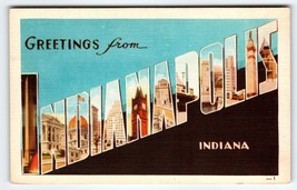 Indianapolis Indiana Postcard Greeting Large Big Letter Linen Dexter Unposted - £10.08 GBP