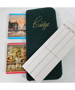 Vintage Bridge Card Game Set w/ Green Case French France Themed Cards - $19.43