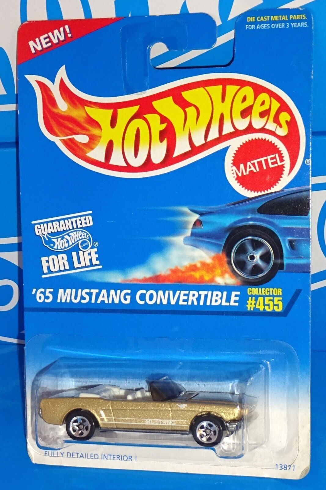 Primary image for Hot Wheels 1996 Mainline #455 '65 Mustang Convertible Mtflk Gold w/ 5SPs