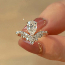 Sterling Silver S925 Moissanite Good-looking Water Drop Ring - $68.48 CAD