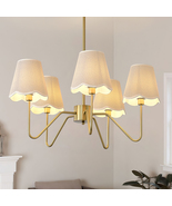 Boho Chandelier Gold Farmhouse Rustic Light Fixture with Fabric Lampshade - $150.00+