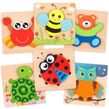 Wooden Jigsaw Puzzle Set, 6 Pack Animal Shape Color Montessori Toy, Fine... - $39.99