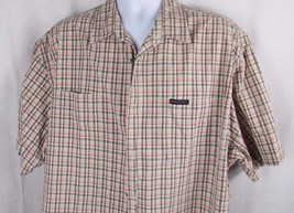 Nautica tan rust cream plaid XL button down front Shirt short sleeve Men&#39;s - £10.28 GBP