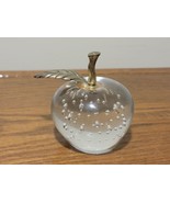 Vintage Glass Apple Paperweight with Metal Stem and leaf. - £10.91 GBP