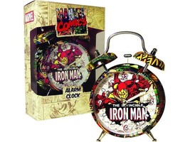 Iron Man Figure and Marvel Comic Covers Collage Twin Bell Alarm Clock NEW SEALED - £19.44 GBP
