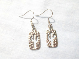 Saguaro Cactus Cut Out Rectangle Alloy Silver Charms Dangling Pair Of Earrings - £4.70 GBP