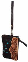 Women's Acid Wash Hair-On Tooled Leather Small Wallet Wristlet Pouch 18R... - $22.76