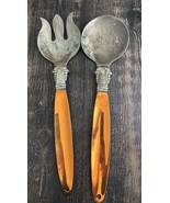 Vintage Salad Serving Set Spoon &amp; Fork Brass Copper Wall Hanging Craft G... - $173.65 MXN