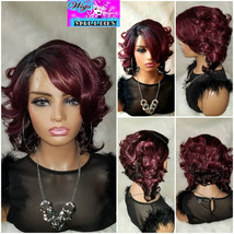 Mimi&quot; 1b/burgundy Heat Resistant Curly Bob Wig, Glueless Wig Hair loss, Alopeica - £63.54 GBP