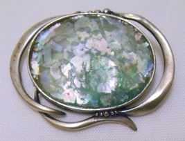 STERLING SILVER &amp; Iridescent GLASS BROOCH PIN Art to Wear Signed - £27.93 GBP