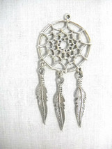 New Native Web Spirit Dreamcatcher W 3 Dangling Feathers Pewter Pendant Necklace - £8.03 GBP