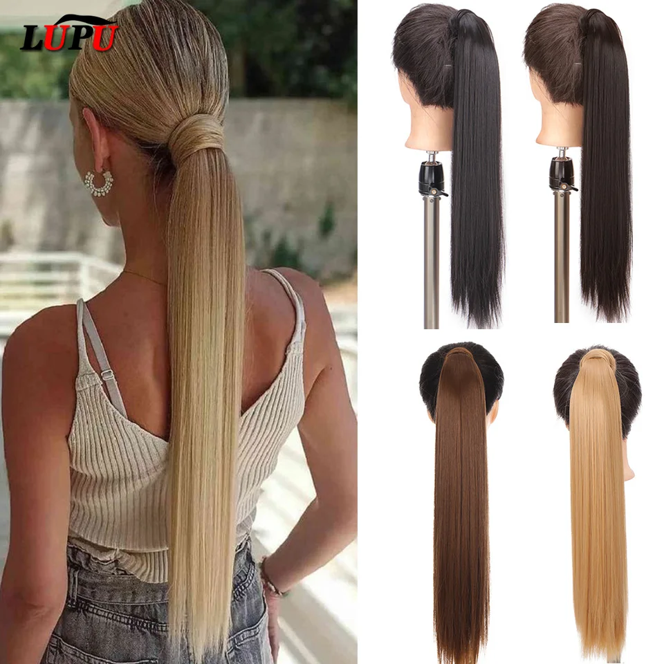 LUPU Synthetic Ponytail Long Straight Drawstring Ponytail Clip in Hair - £9.88 GBP