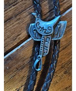 Pewter Saddle/Leather Bolo Tie w/Bullet Beads Hipster Cowboy Rockabilly ... - €12,89 EUR