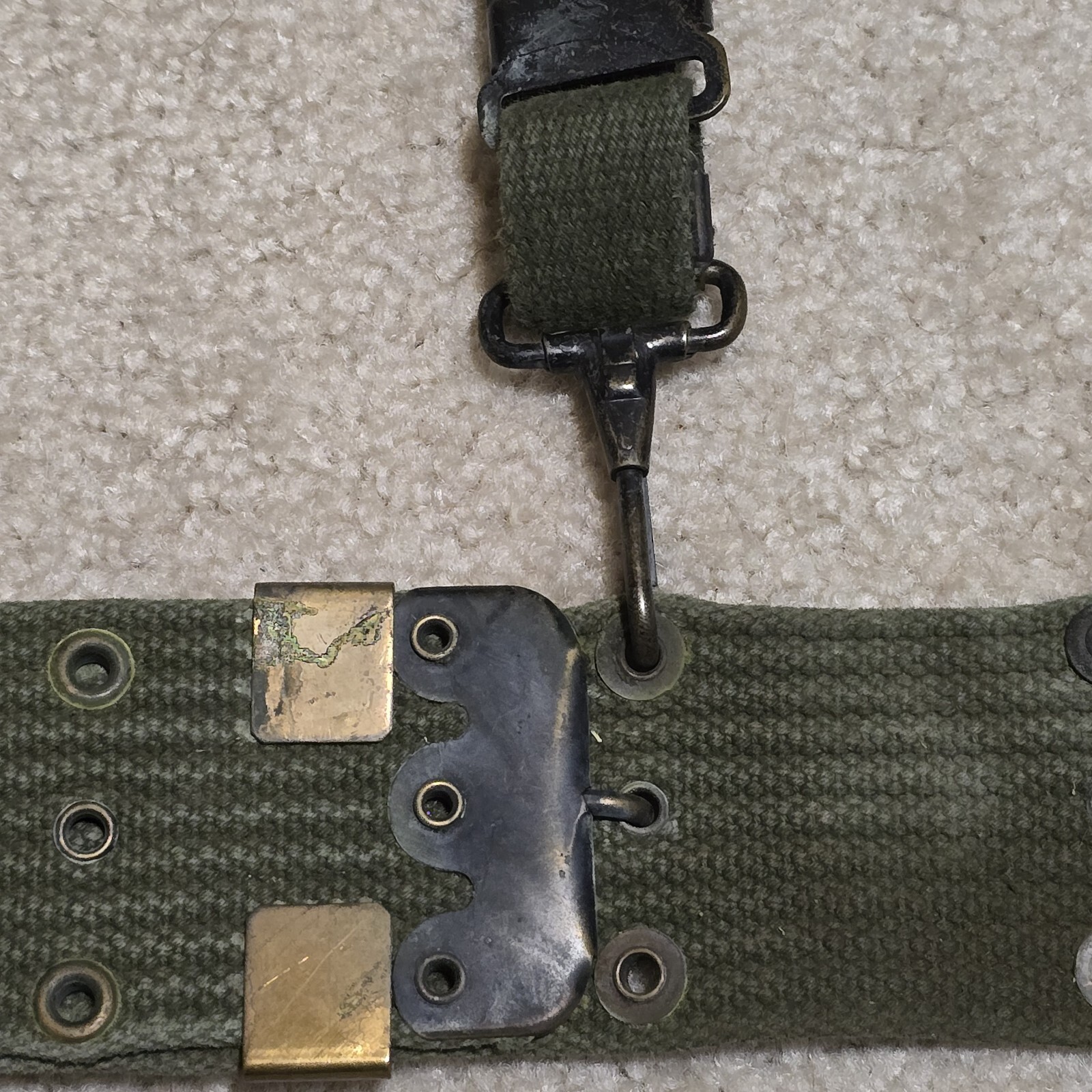 VTG USMC M1956 Horizontal Weave LBE OD Web Belt Size L Suspenders Brass Buckle Item image 10