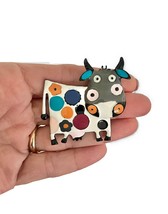 Cute Cow Pin Brooch Enamel  Animal Themed Gift Jewelry Vegan - $13.30