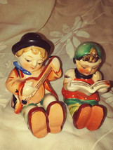 Porcelain Shelf Sitter Figurines Hummel like Boy with Banjo Girl with Music Book - £23.77 GBP